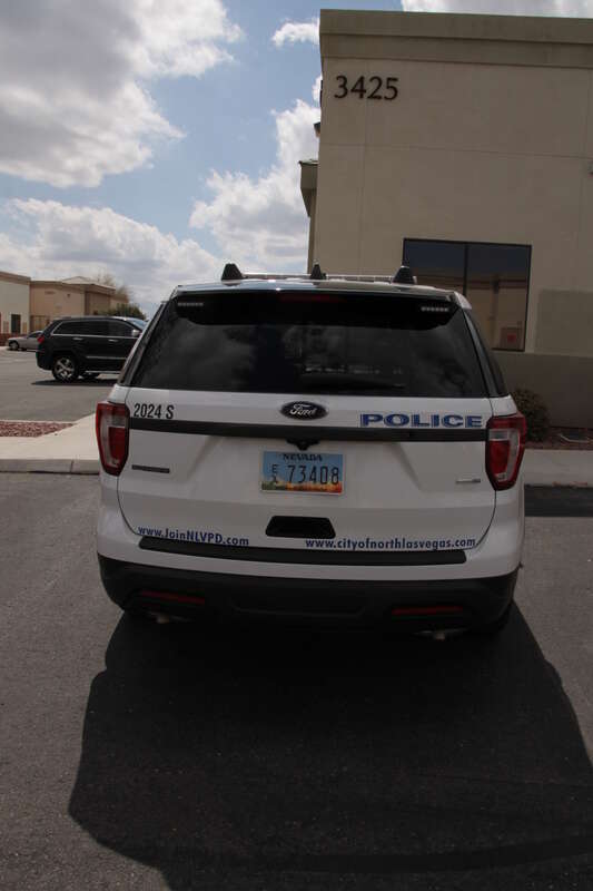 A 2019 Ford Police Interceptor Utility of the North Las Vegas Police Department parked in front of the North Las Vegas Police Officer's Association.