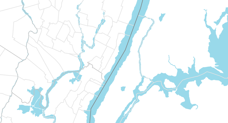 The map which shows the north area of New York City and its third level divisions.
