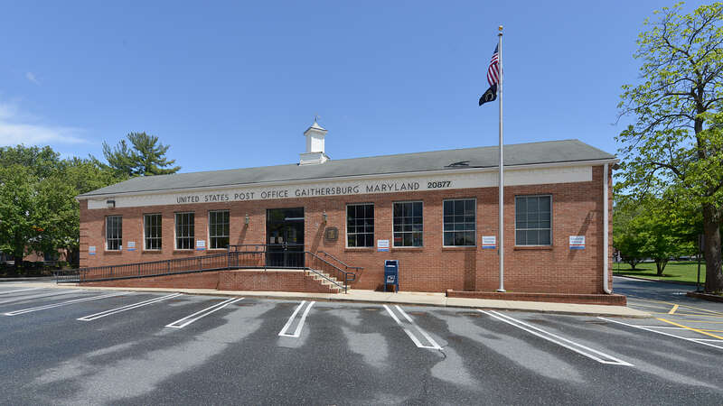 The United States Post Office in Gaithersburg. 21 South Summit Ave, Gaithersburg, Maryland 20877.