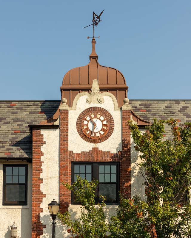 The Public Service Building in Libertyville (1928). It was designed by Hermann V. von Holst, best known for leading Frank Lloyd Wright's architectural practice while Wright was overseas with Mamah Cheney. It was built for Sameul Insull, who moved to