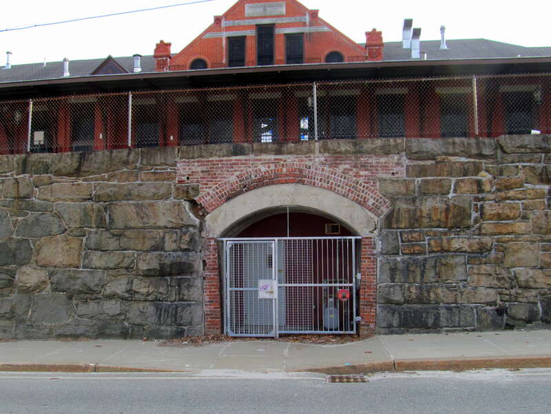 Former pedestrian tunnel at Woonsocket Depot in February 2016