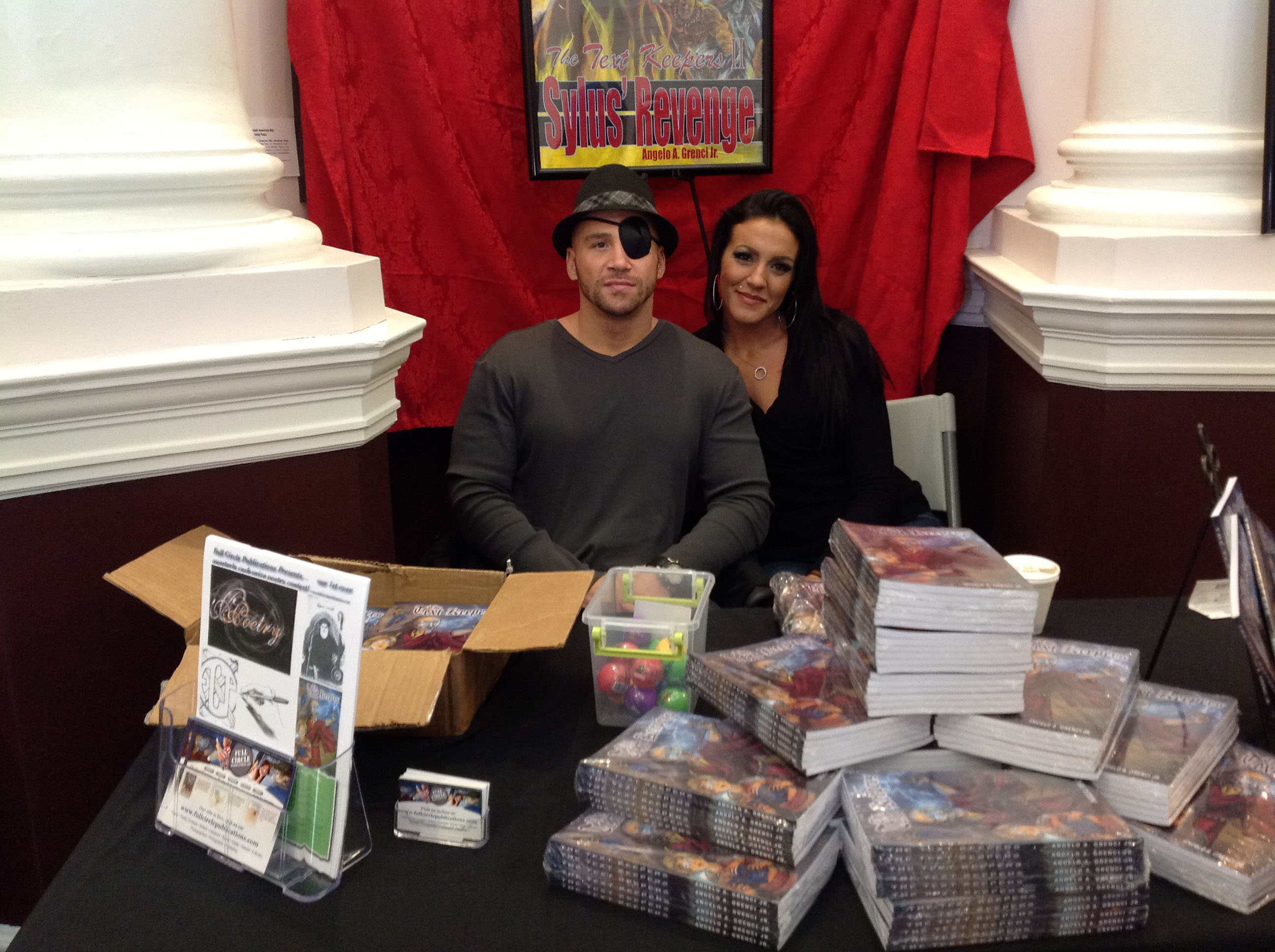 Author and youth advocacy public speaker Angelo A. Greci, Jr. vending copies of his book, The Text Keepers, on Day 1 of the first annual Artists Assemble! comics festival at the William V. Musto Cultural Center in Union City, New Jersey, February 2,