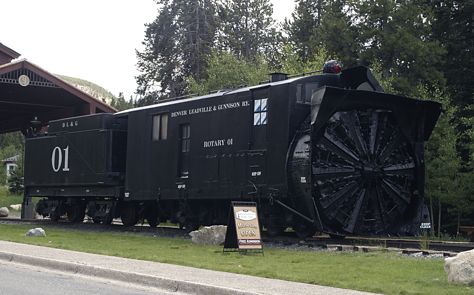 The High Line Railroad Park historic rotary snowplow in Breckenridge, Colorado.