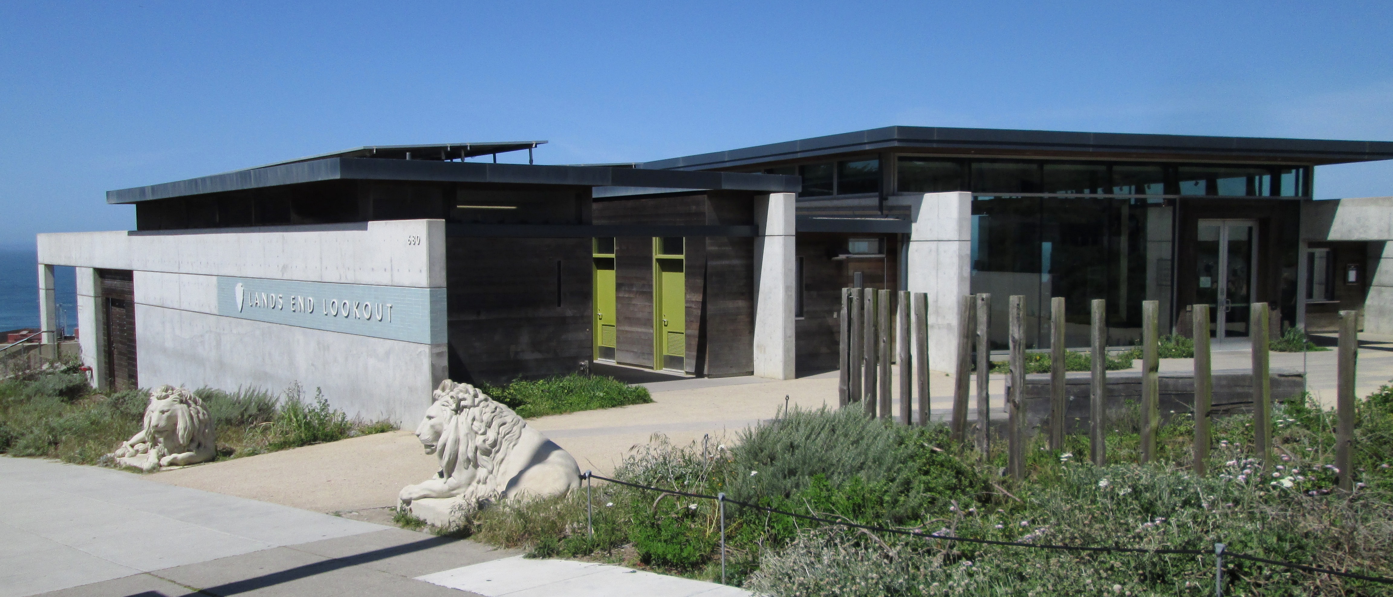The Lands End Lookout at 680 Point Lobos Avenue at Lands End, was built in 2012 and was designed by EHDD in the modern style.  It has been called "San Francisco's best work of modern architecture since the deYoung museum", and is located near the