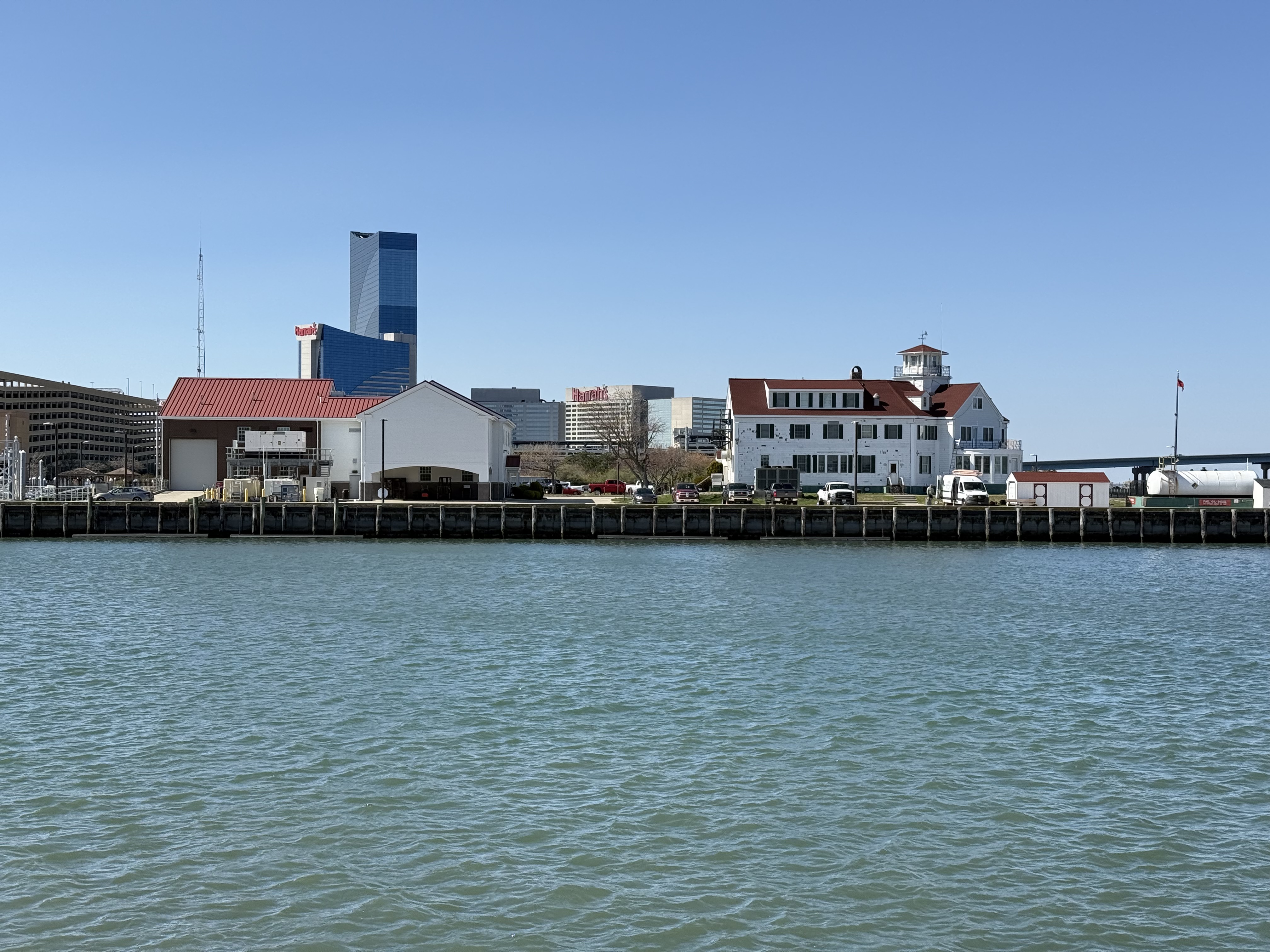 View northwest towards Coast Guard Station Atlantic City from Gardners Pointe in Atlantic City, Atlantic County, New Jersey