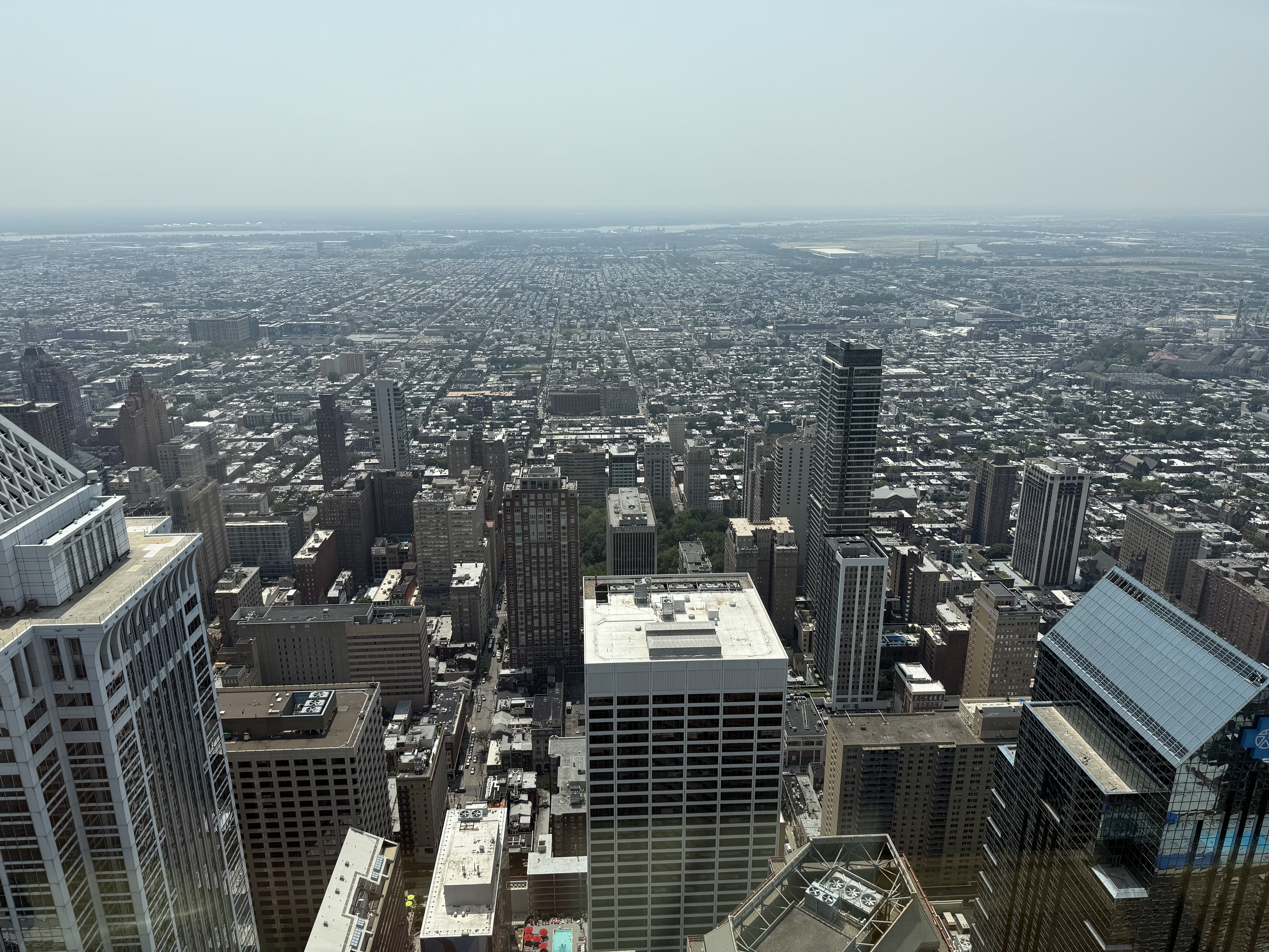 View south-southwest from the Jean-Georges SkyHigh Restaurant at Comcast Technology Center in Philadelphia, Pennsylvania