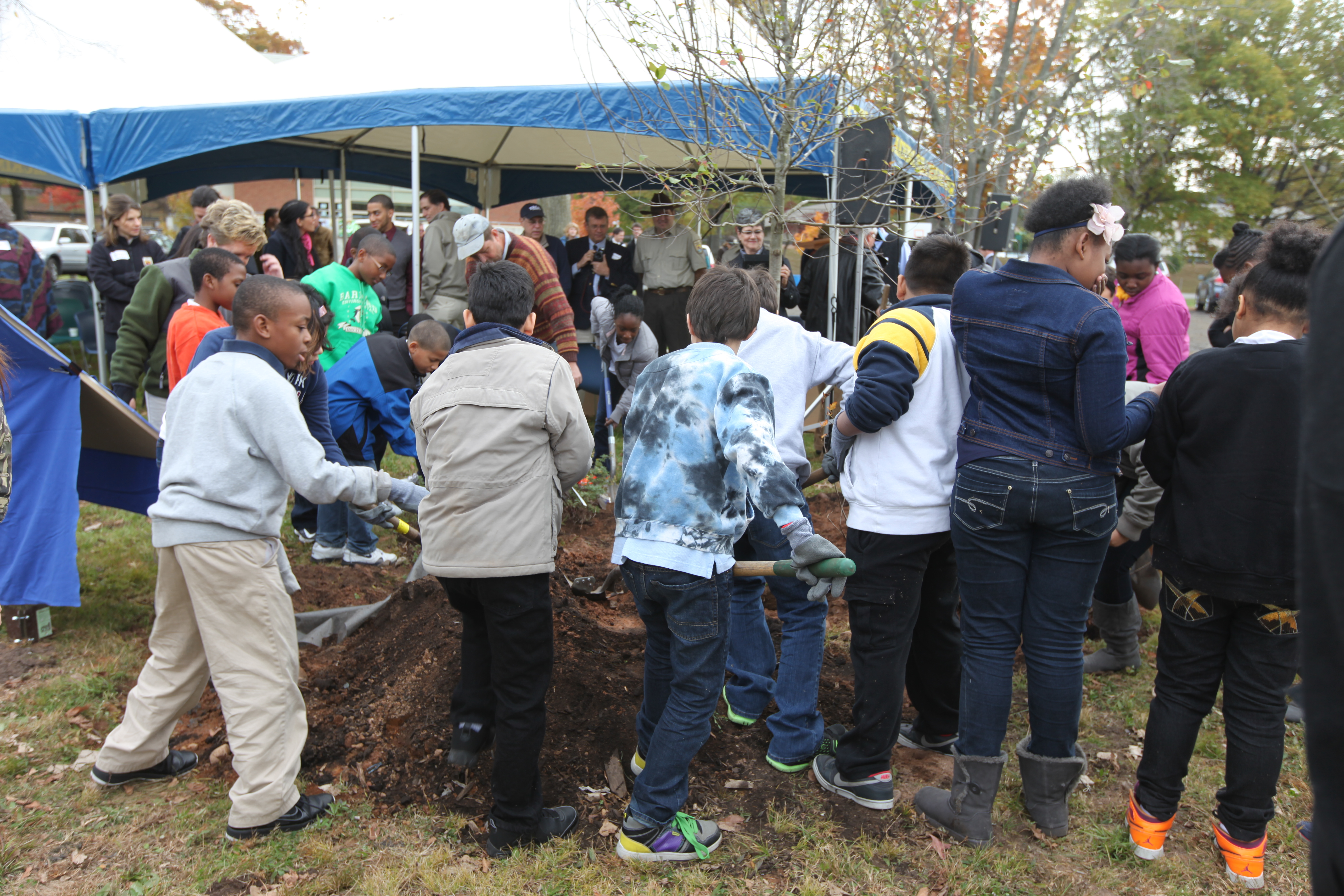 After the ceremony, student performed a tree planting and one of the urban oases sites across from Barnard Environmental Studies Magnet School.