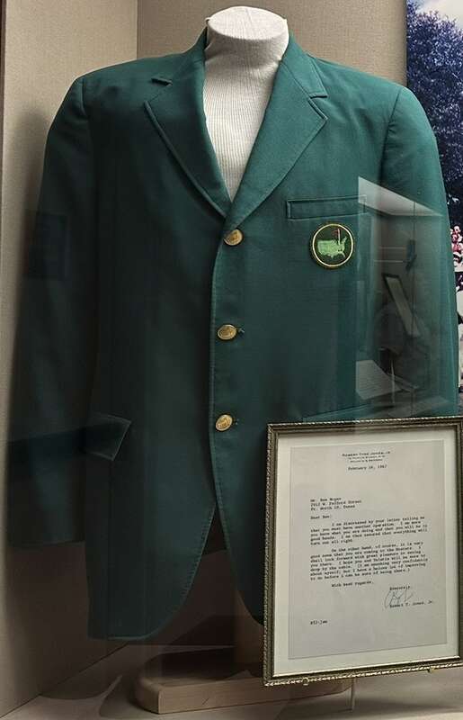 A circa 1990 green jacket from Augusta National Golf Club on display at the Atlanta History Center