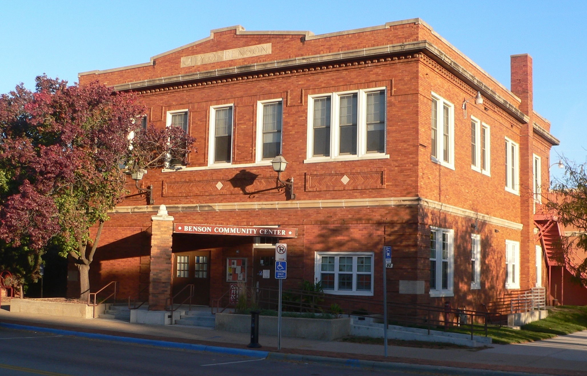 Benson Community Center, located at northwest corner of 60th Street and Maple Street in Omaha, Nebraska; seen from the southeast.