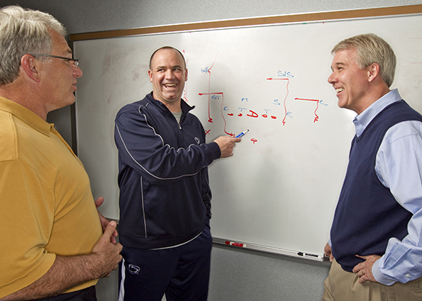 Penn State Head Football Coach Bill O’Brien poses for a photo with defensive coordinator Ted Roof, left, and linebackers coach Ron Vanderlinden. bc2012015_014
Link to Photo: Common History
Credit: Bill Cramer/Wonderful Machine
Contact: