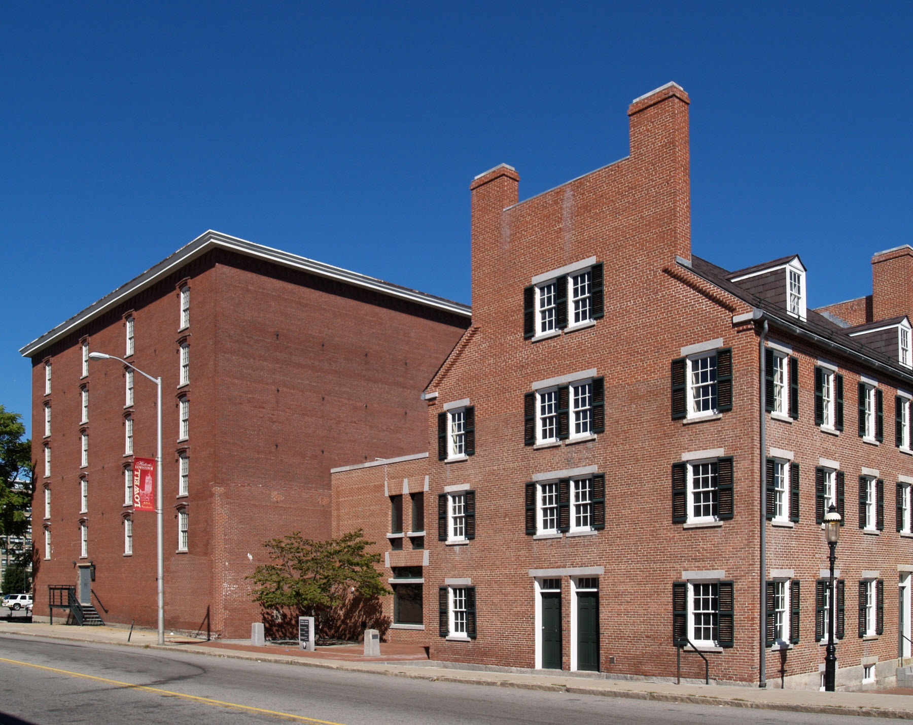 Boott Mills boardinghouse and storehouse, now restored and part of Lowell National Historic Park. Lowell, Massachusetts