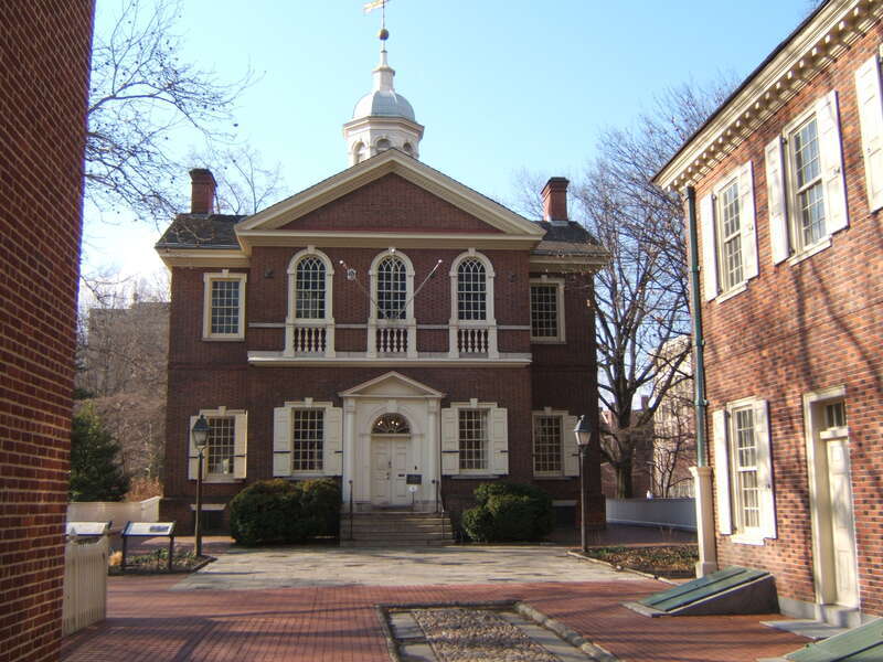 Carpentersâ€™ Hall, built 1770-1774, by the Carpentersâ€™ Company of the City and County of Philadelphia (still the owner),  meeting place of the First Continental Congress, Autumn, 1774, first home of the Bank of the United States, 1791, and meeting