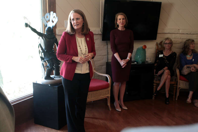 Christine Jones and Carly Fiorina speaking at a coffee reception and fundraising event in Paradise Valley, Arizona.

Please attribute to Gage Skidmore if used elsewhere.