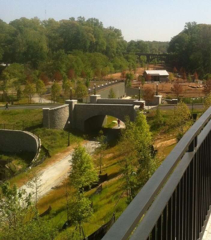 Clear Creek with new dog park in background Piedmont Park Atlanta