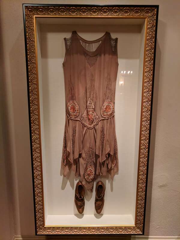 Dress worn by Ferne Vega Hallen on her marriage to James Kenneth Anderson on December 2, 1925. Dress displayed in the Plaza Theater in El Paso, TX.