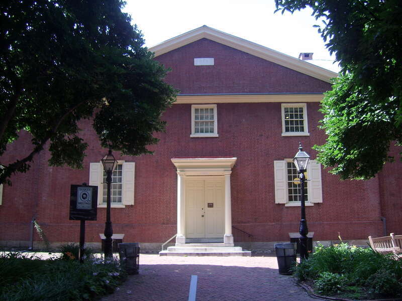 Arch Street Friends Meeting House. Designed by Owen Biddle and built in 1804. It is the oldest meetinghouse of the Religious Society of Friends (Quakers) still in use in the United States and the largest in the world.