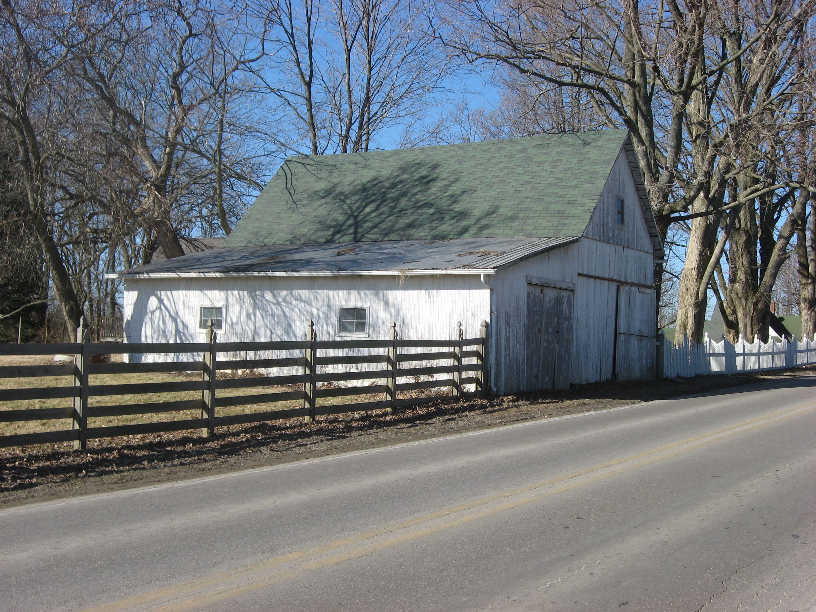 Front barn at the Hinkle-Garton Farmstead, located at 2920 E. Tenth Street in Bloomington, Indiana, United States.  The farm complex is listed on the National Register of Historic Places.