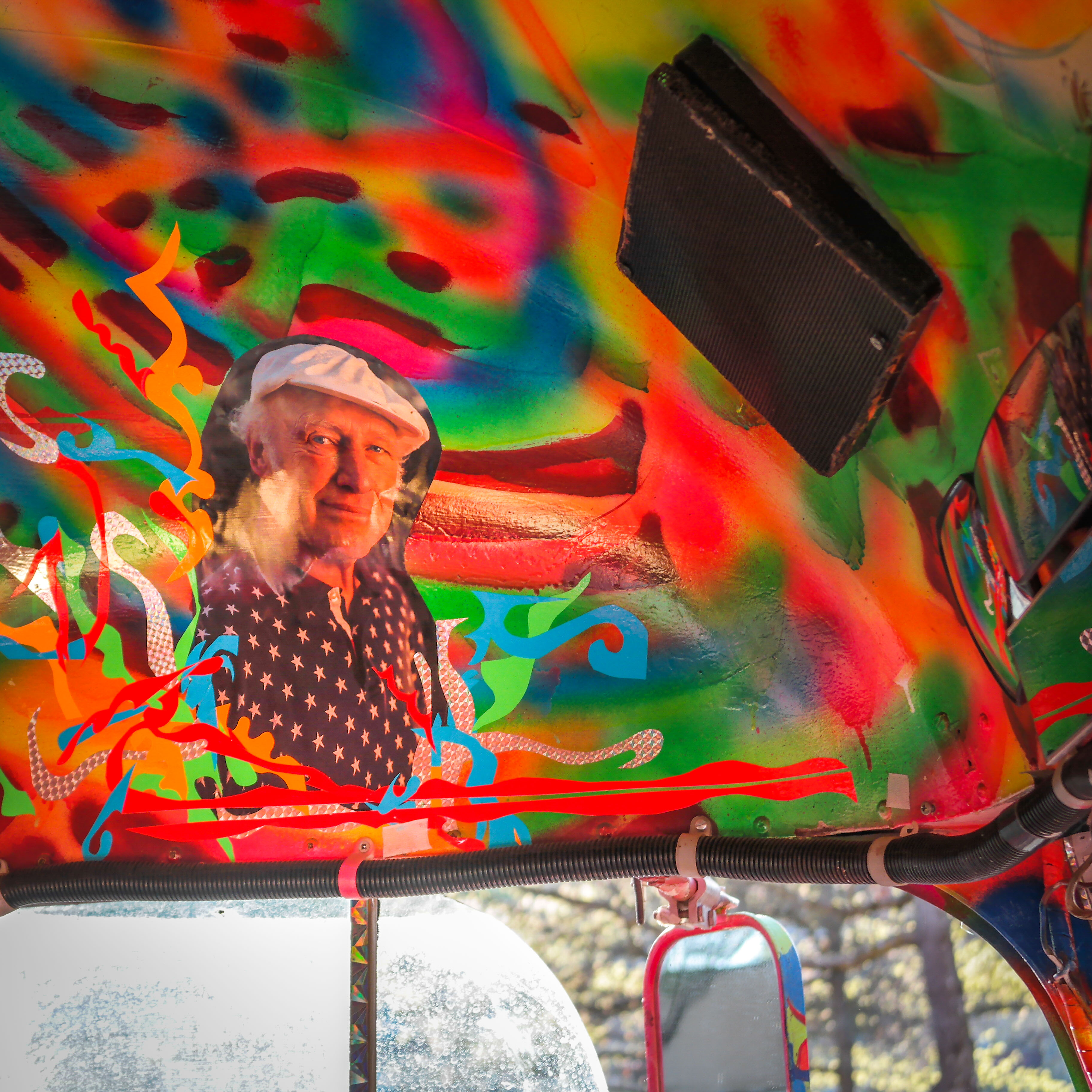 The current incarnation of Ken Kesey's bus, Further, photographed at the Springfield's Kesey exhibit in Springfield, Oregon