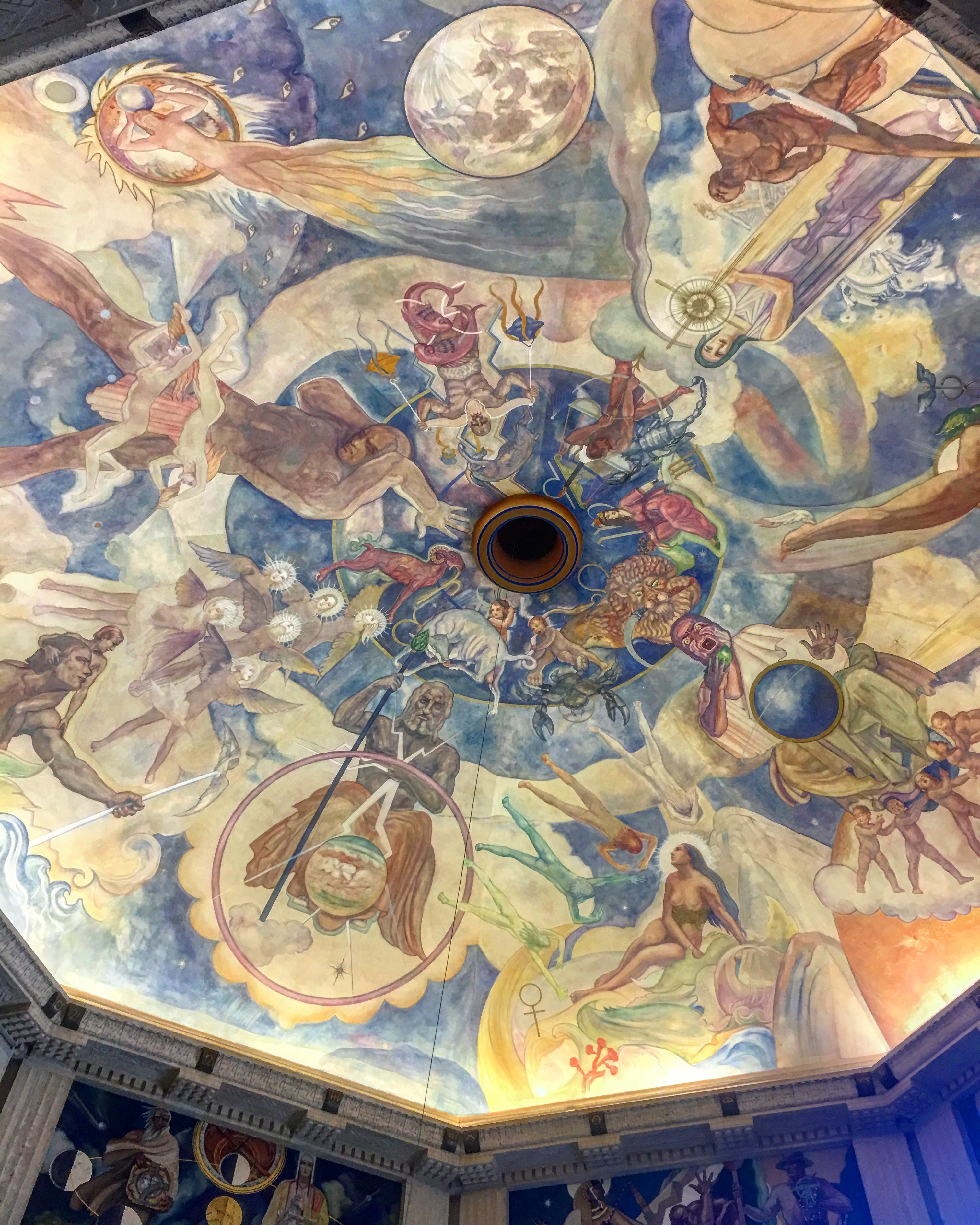The beautiful Art Deco ceiling of the Griffith Observatory. Los Angeles Historic-Cultural Monument #168
