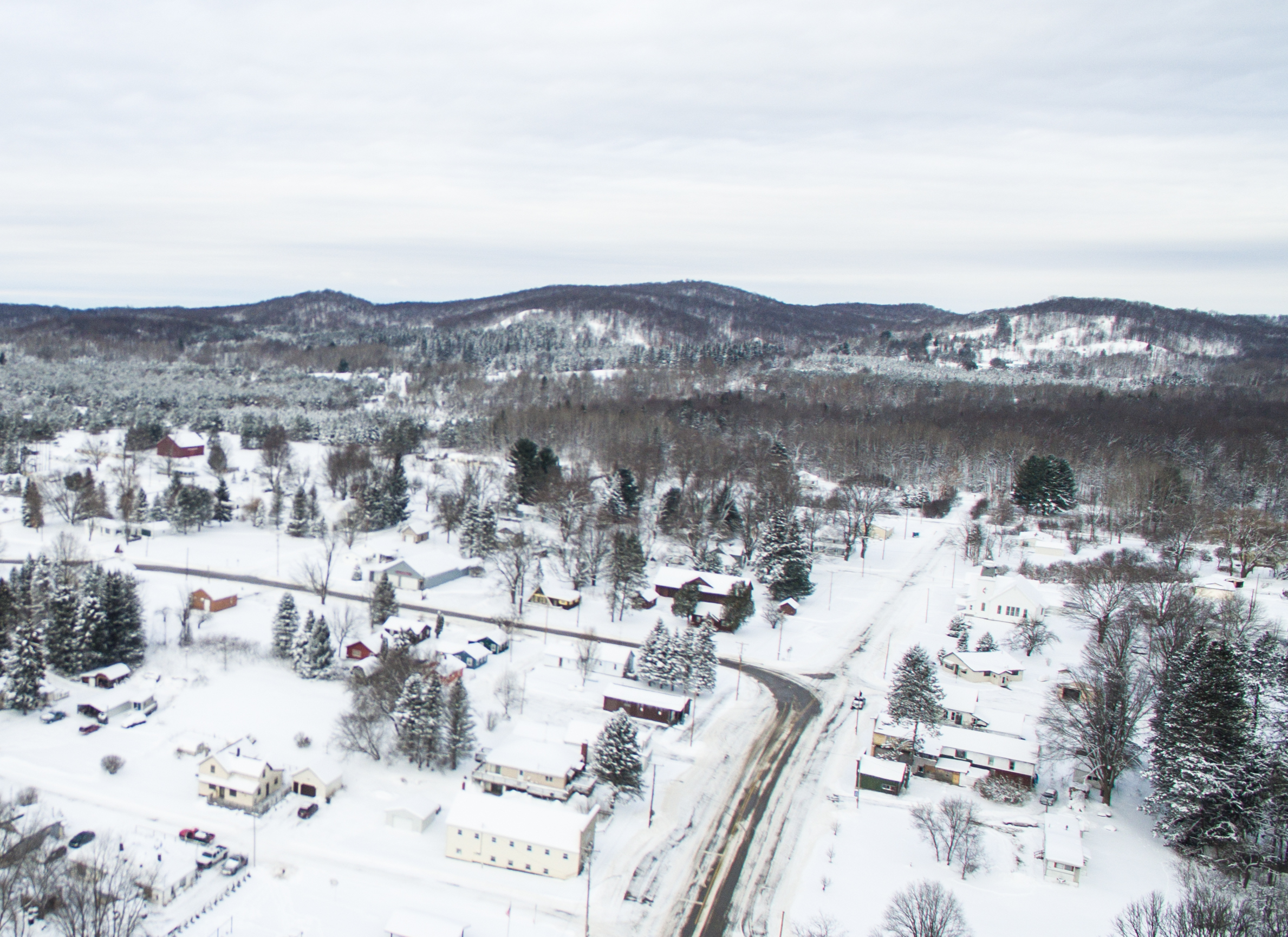 Harrietta, Michigan in the winter facing north.