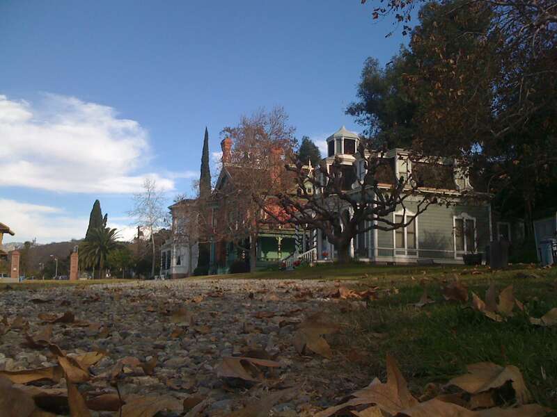 Grounds of the Heritage Square Museum â€”  in north-central Los Angeles, Southern California.
An open airâ€”historic housesâ€”architecture museum and historic gardens park, with eight 19th-century buildings, moved here for preservation from their original