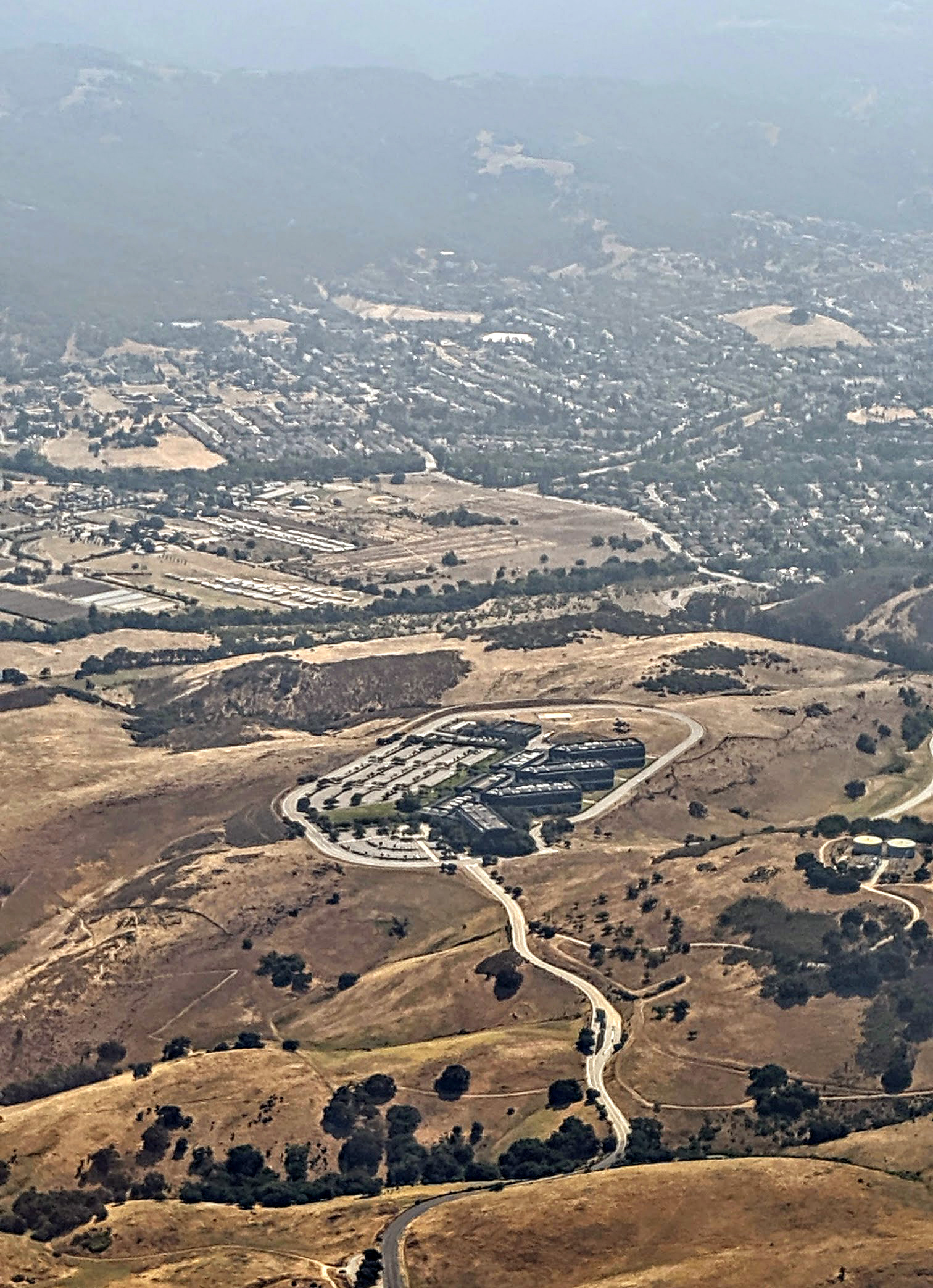 Aerial view of IBM Research Almaden, from the east, on approach to SJC