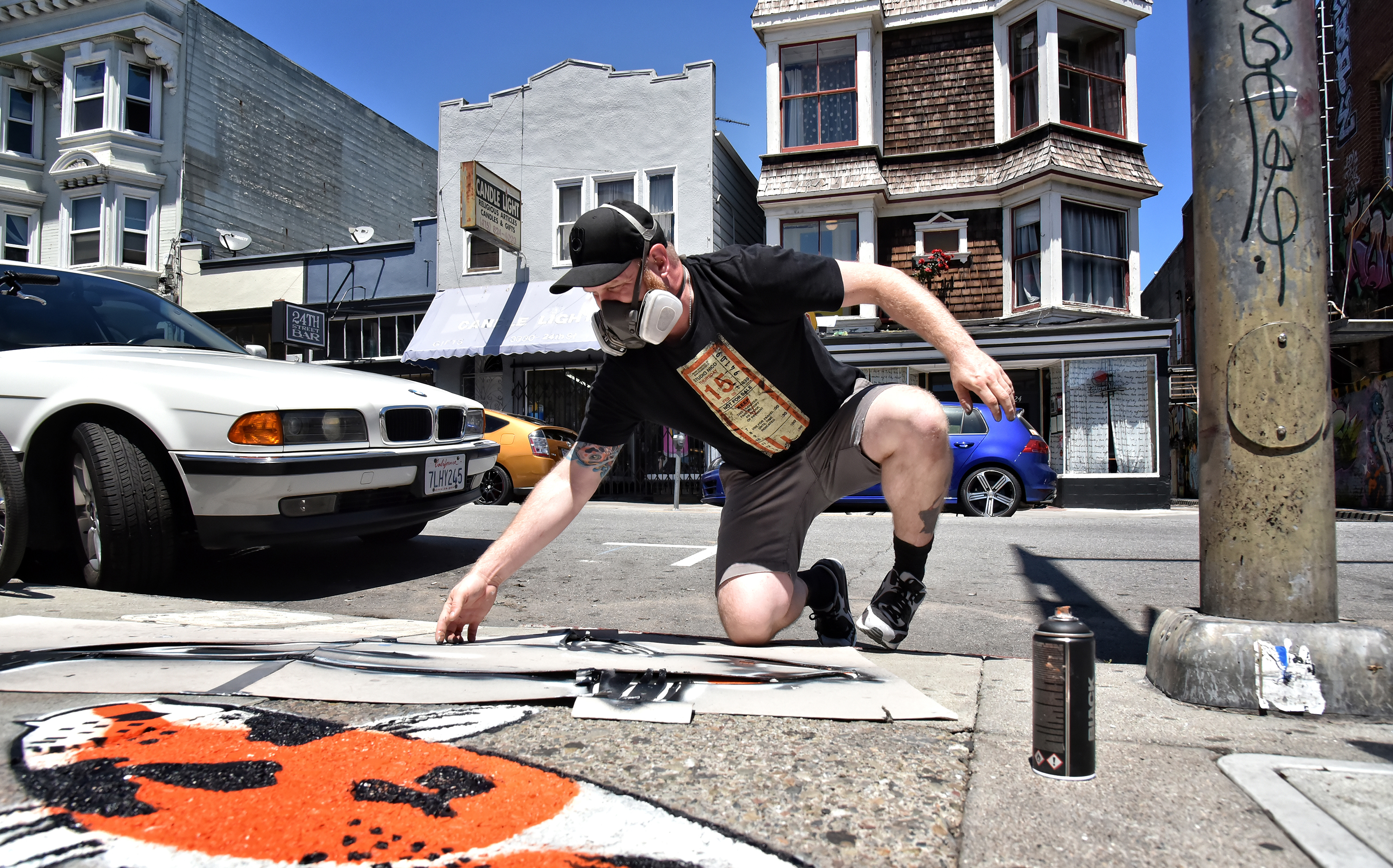 Jeremy Novy painting Koi in San Francisco (Self portrait).