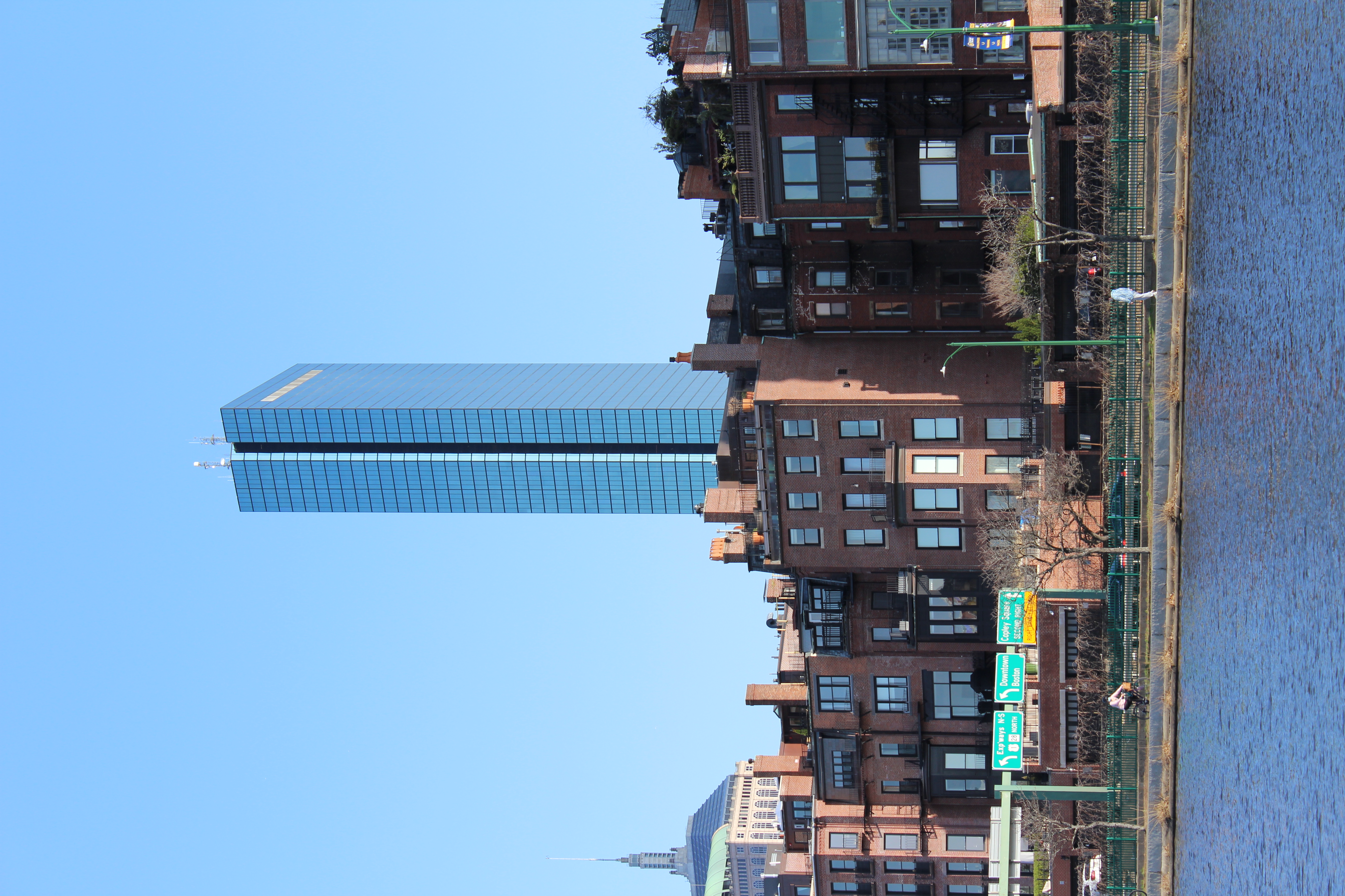 The John Hancock Tower and part of the Back Bay neighborhood in Boston, United States, seen from the Charles River Esplanade