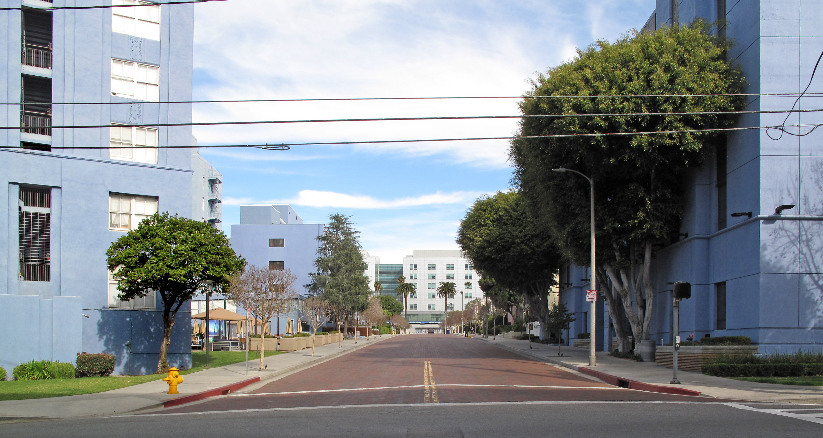 L Ron Hubbard Way, East Hollywood. The main Scientology building is on the left. Kaiser Permanente Sunset is in the background.