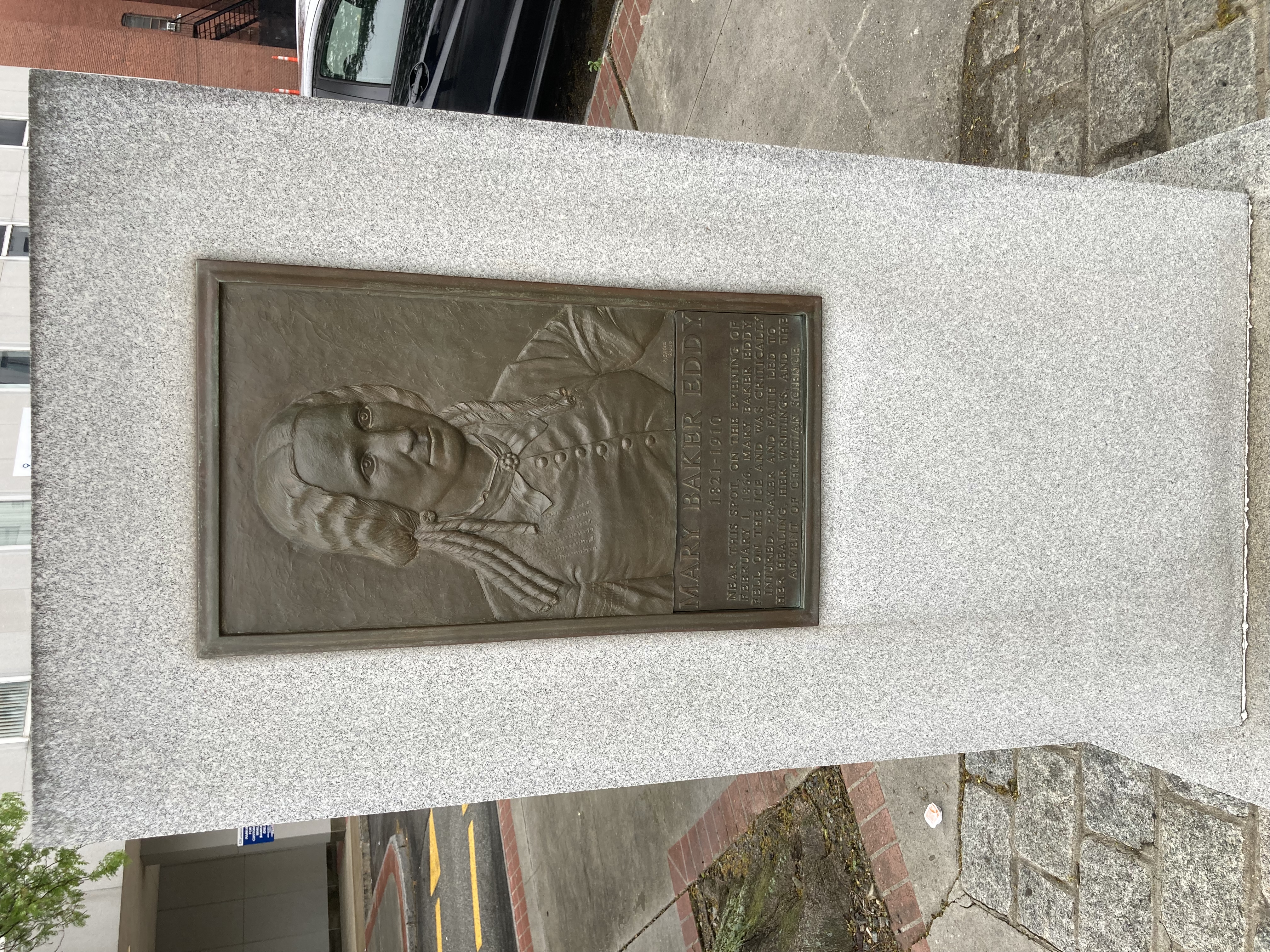 Memorial in Lynn of Mary Baker Eddy's fall on the ice which led to her founding The First Church of Christ, Scientist