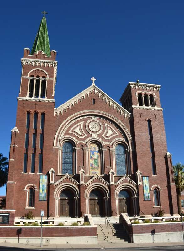 The main façade of St. Patrick Cathedral, in El Paso, Texas.