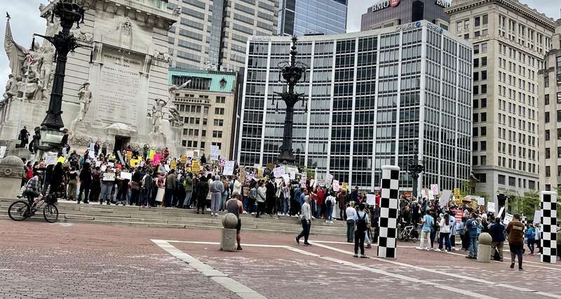 Photo of the May 4, 2022 rally for abortion rights at Monument Circle, Indianapolis.
https://www.indystar.com/story/news/2022/05/05/roe-v-wade-protest-indianapolis-abortion-rights-monument-circle/9651399002/
