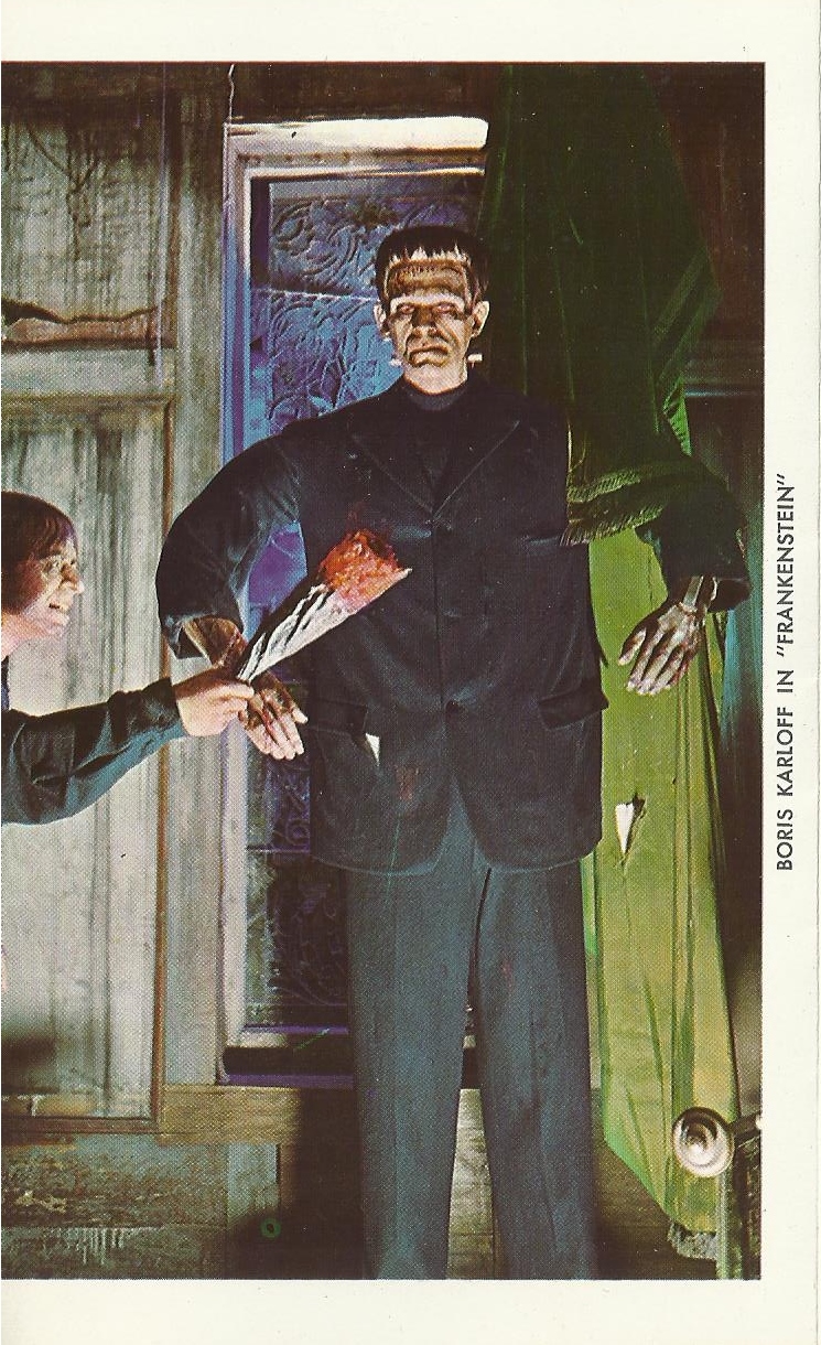 Judy and I visited the Movieland Wax Museum in Buena Park, CA, in August 1969.
The museum opened in 1962. and closed in 2005.  During its time, 10 million people visited the museum.

A postcard of Boris Karloff in "Frankenstein".