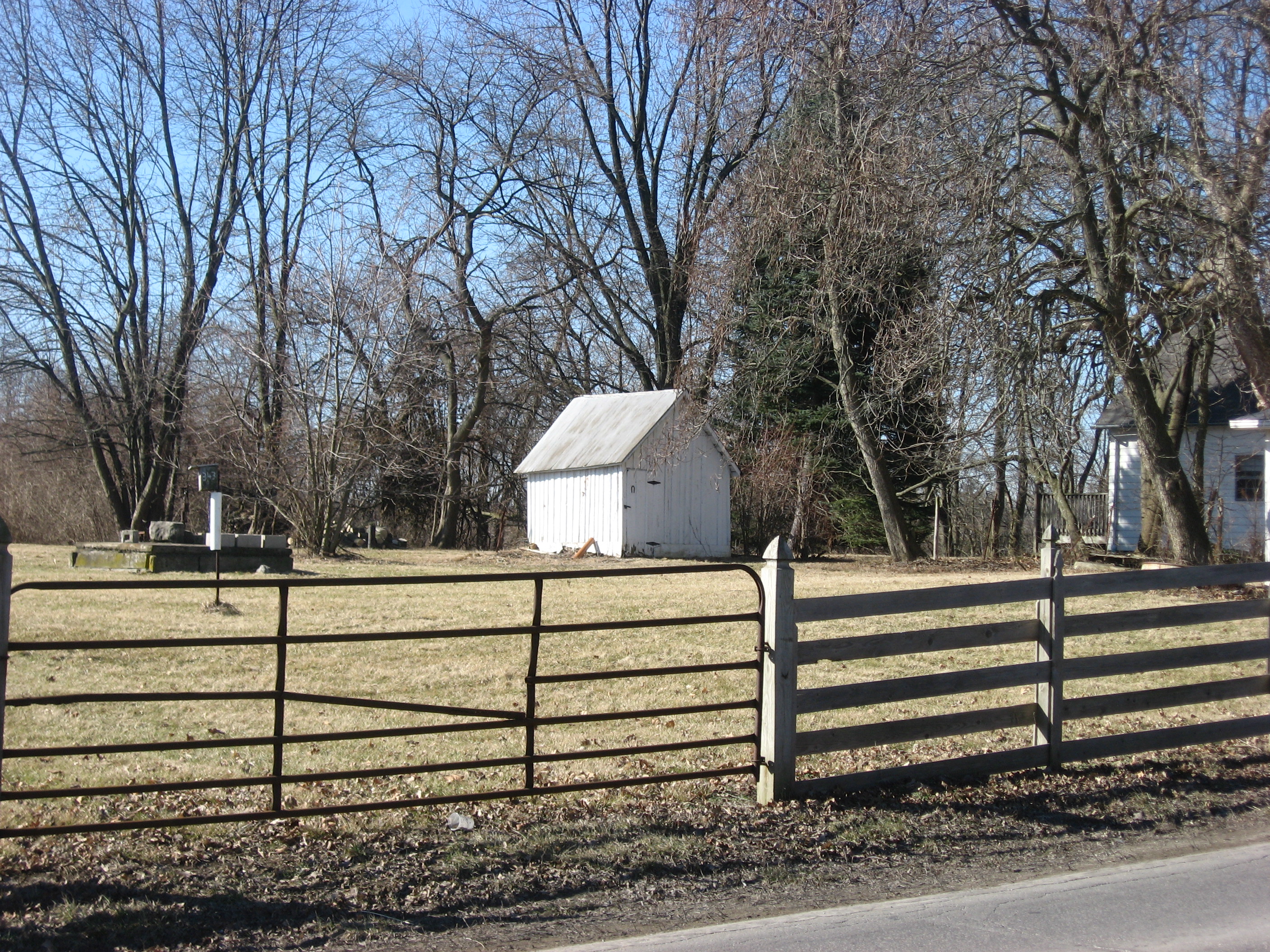 Small outbuilding at the Hinkle-Garton Farmstead, located at 2920 E. Tenth Street in Bloomington, Indiana, United States.  The farm complex is listed on the National Register of Historic Places.