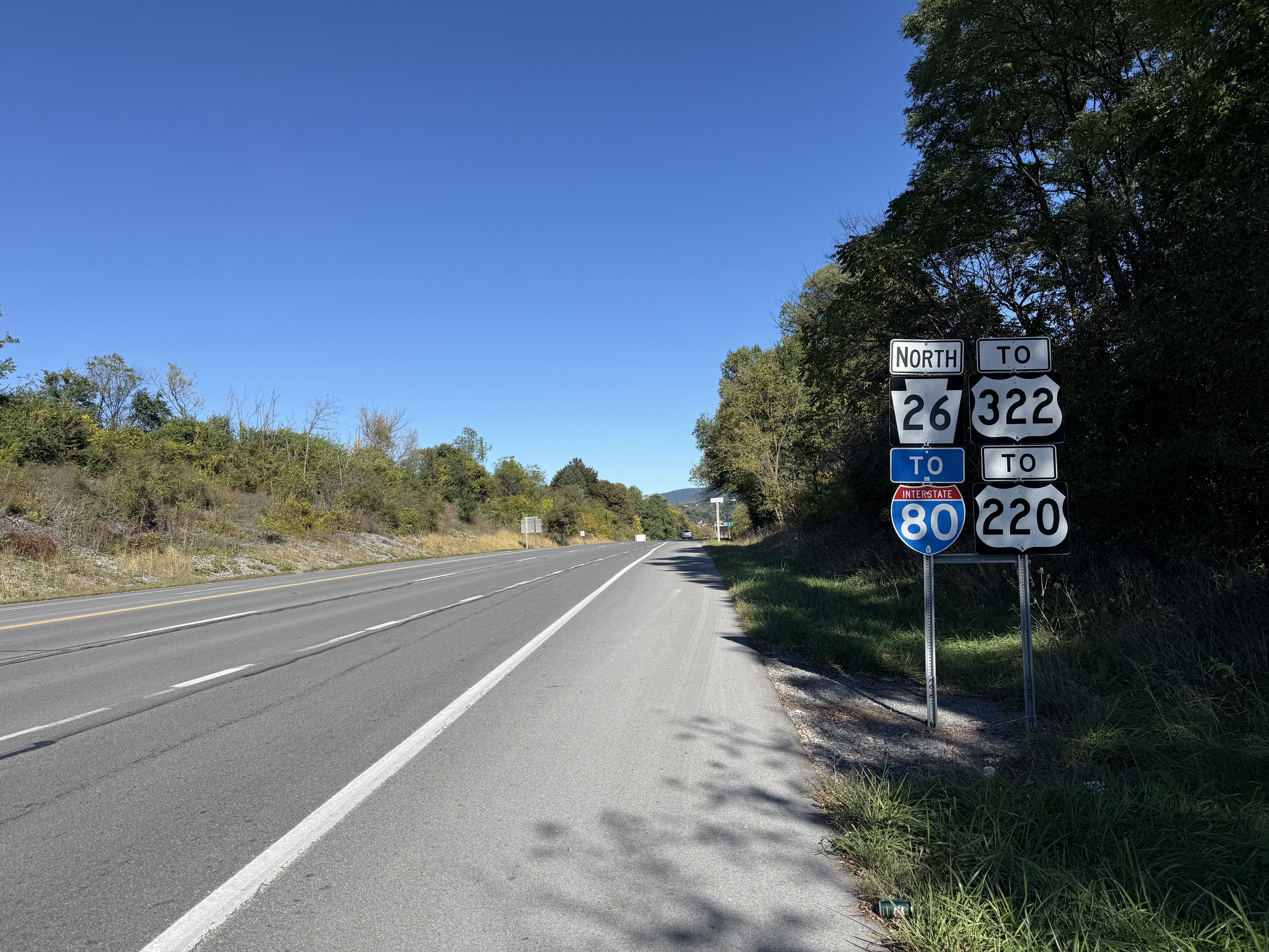 Northbound Pennsylvania Route 26 (College Avenue) past the interchange with University Drive in State College, Pennsylvania