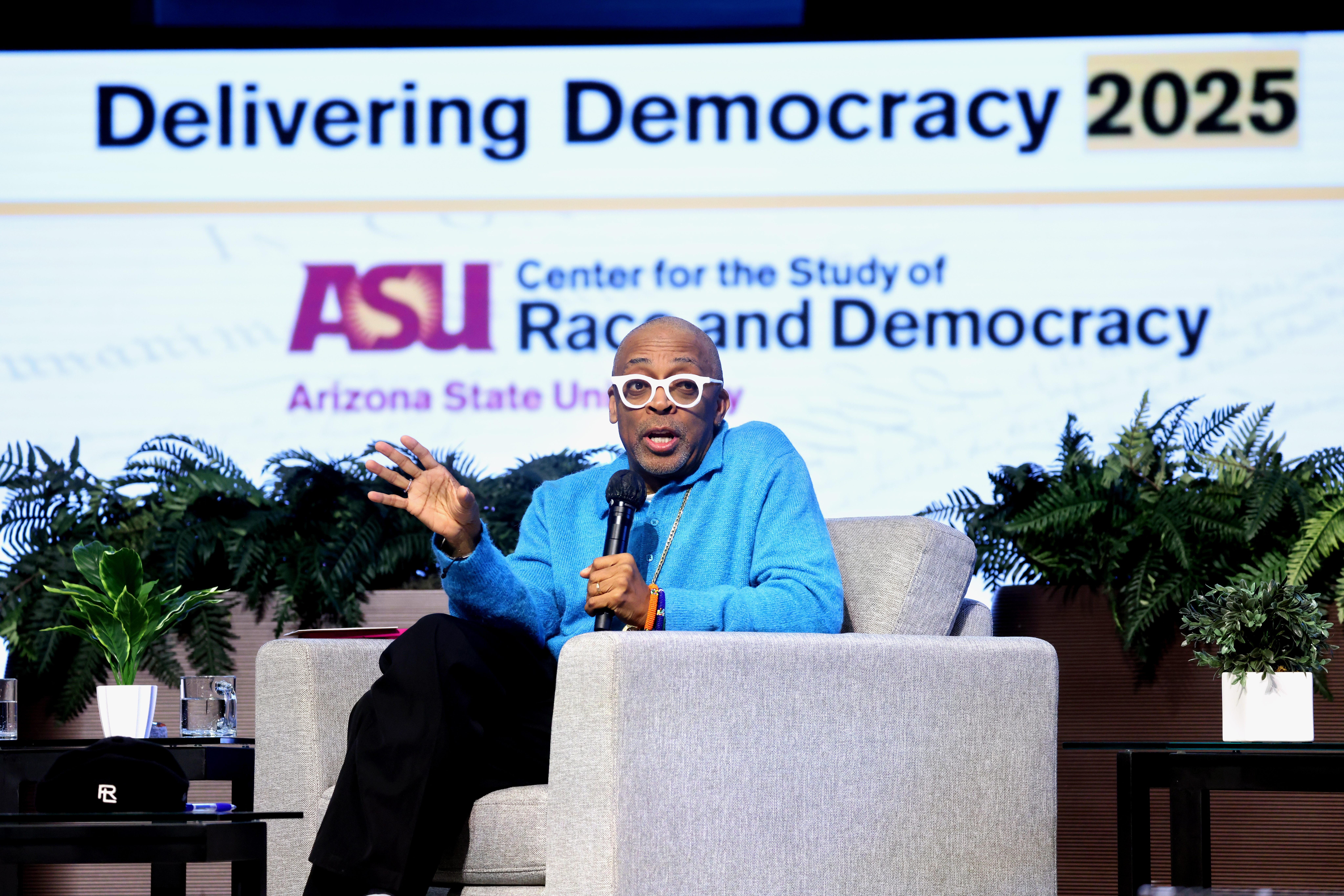 Spike Lee speaking at the 2025 Delivering Democracy Lecture at Pilgrim Rest Baptist Church in Phoenix, Arizona.

Please attribute to Gage Skidmore if used elsewhere.