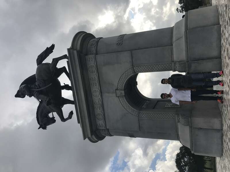 This is the statue of Sam Houston ( in Houston, texas) on top of his horse in a military attire during the mexican/texas war