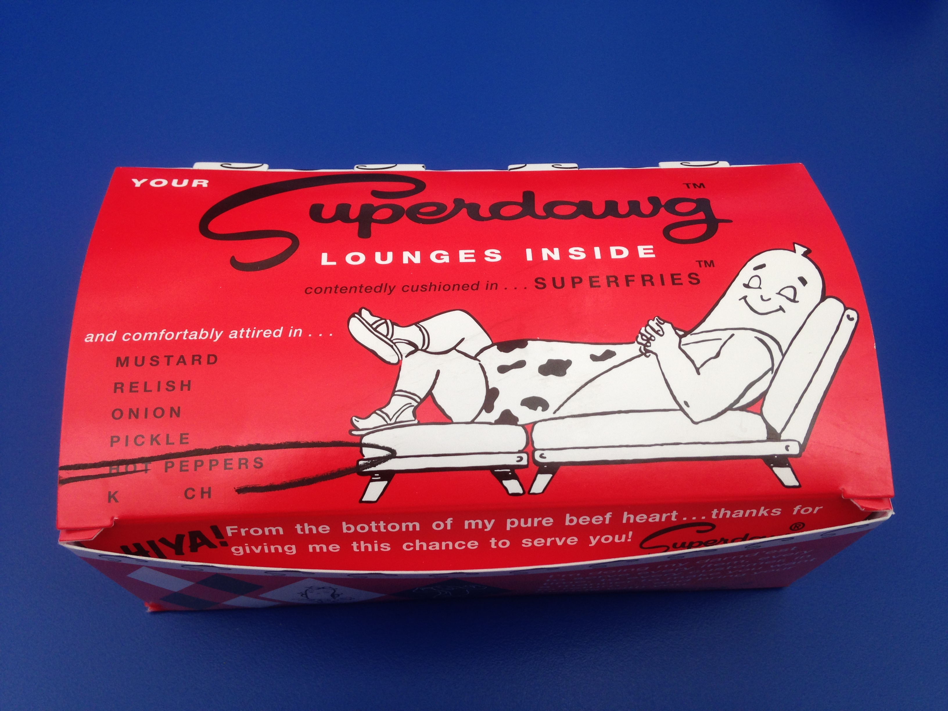 At Superdawg in Chicago and Wheeling, Illinois, the hot dog and French fries are served together in a distinctive cardboard box.