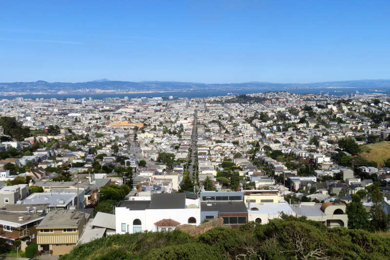 The Castro and The Mission viewed along 18th Street from Tank Hill in May 2020