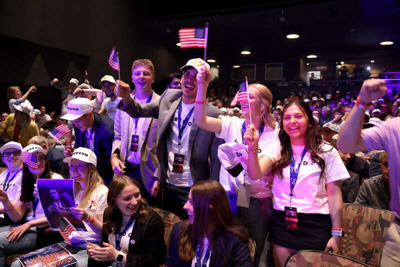 Attendees at the Ohio State University tour stop of the "This Is The Turning Point" tour at Mershon Auditorium in Columbus, Ohio.
