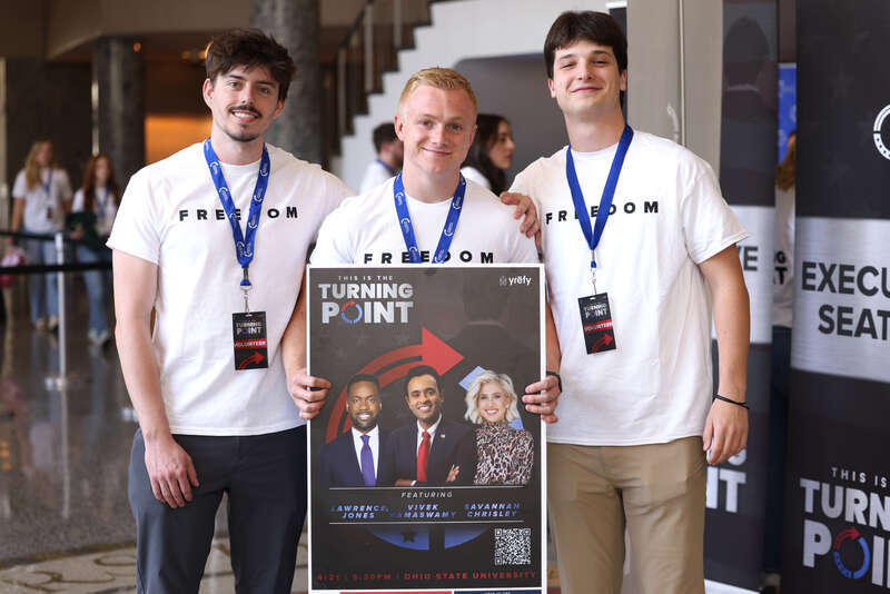 Attendees at the Ohio State University tour stop of the "This Is The Turning Point" tour at Mershon Auditorium in Columbus, Ohio.