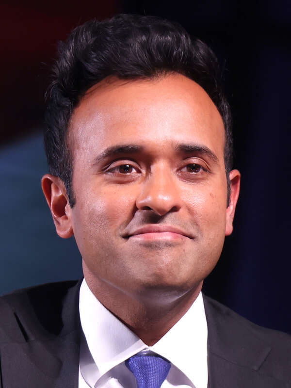Vivek Ramaswamy speaking with attendees at the Ohio State University tour stop of the "This Is The Turning Point" tour at Mershon Auditorium in Columbus, Ohio.