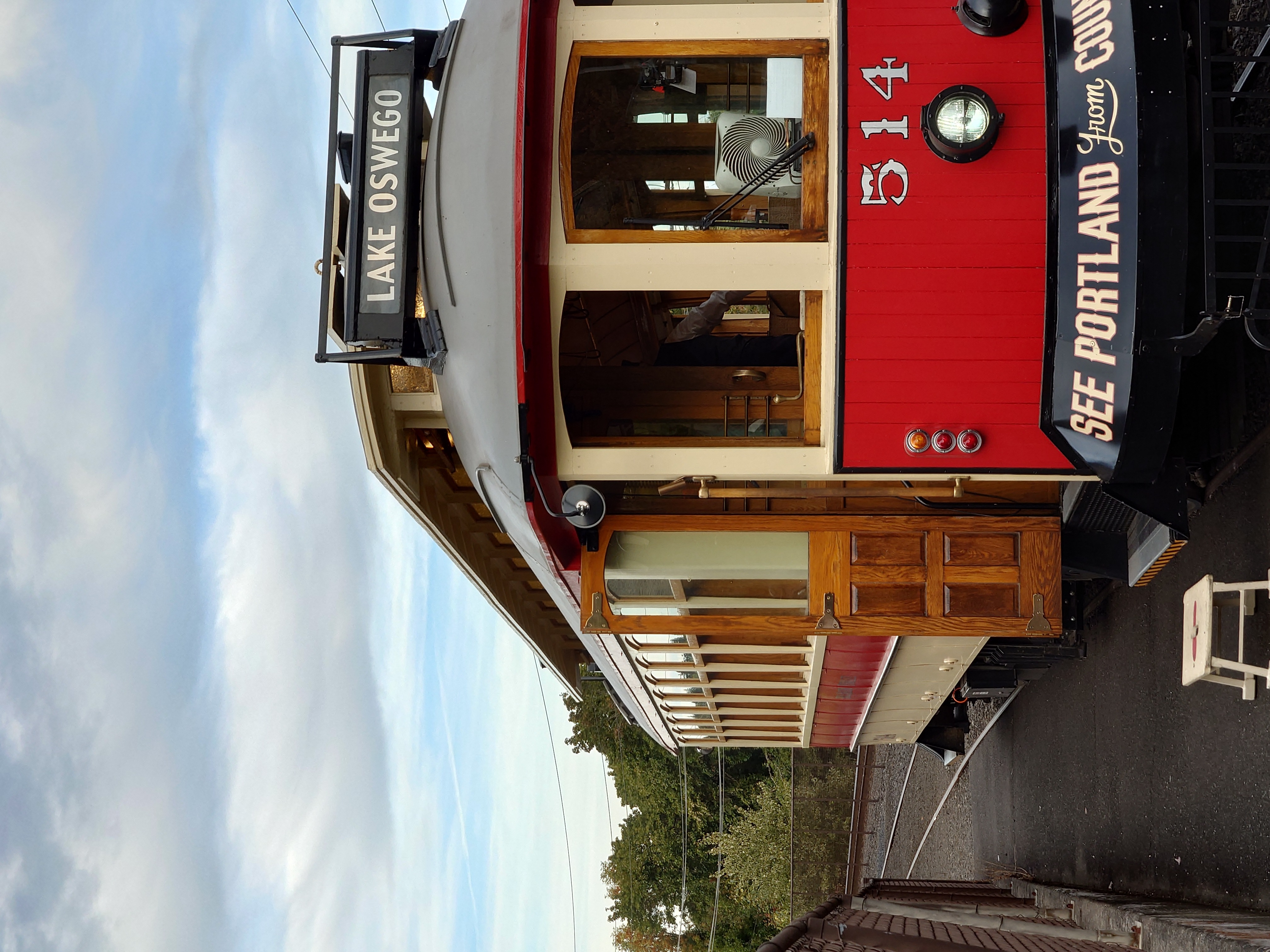 Willamette Shore Trolley car 514 at the Lake Oswego terminus after its final run for the summer 2025 season