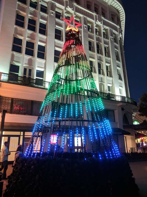 Winterfest in El Paso, TX, 2018. Rainbow Christmas tree lights.