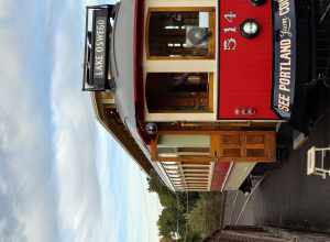 Willamette Shore Trolley car 514 at the Lake Oswego terminus after its final run for the summer 2025 season