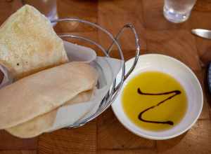 Pita with olive oil and molasses at Zaytinya, Frisco, Texas