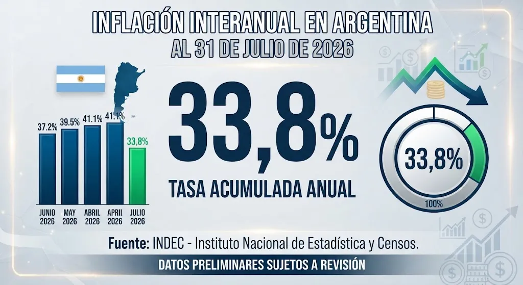 La inflación interanual de Argentina se ubicó en 33,8% en julio