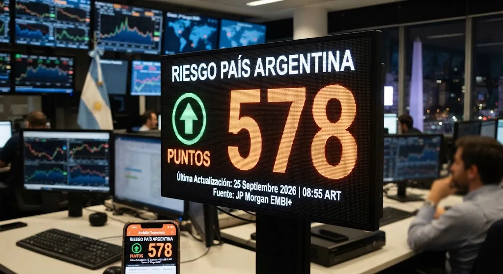 El riesgo país de Argentina se ubica en 578 puntos básicos, según el índice EMBI
