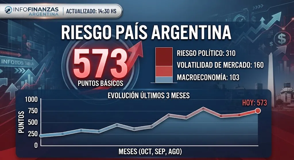 El riesgo país de Argentina se ubica en 573 puntos básicos al 6 de octubre