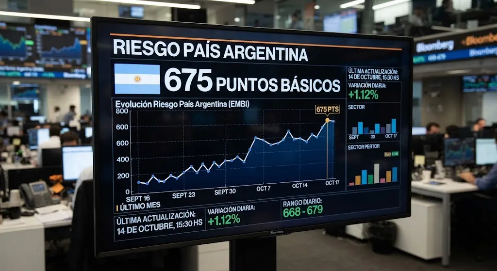 El riesgo país de Argentina se ubicó en 675 puntos básicos, según el índice EMBI